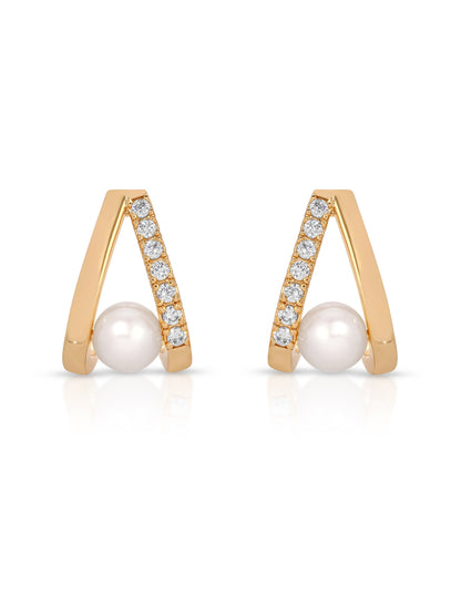 Pavé and Pearl Earrings - Pearl with 18k Gold Plating | Ettika