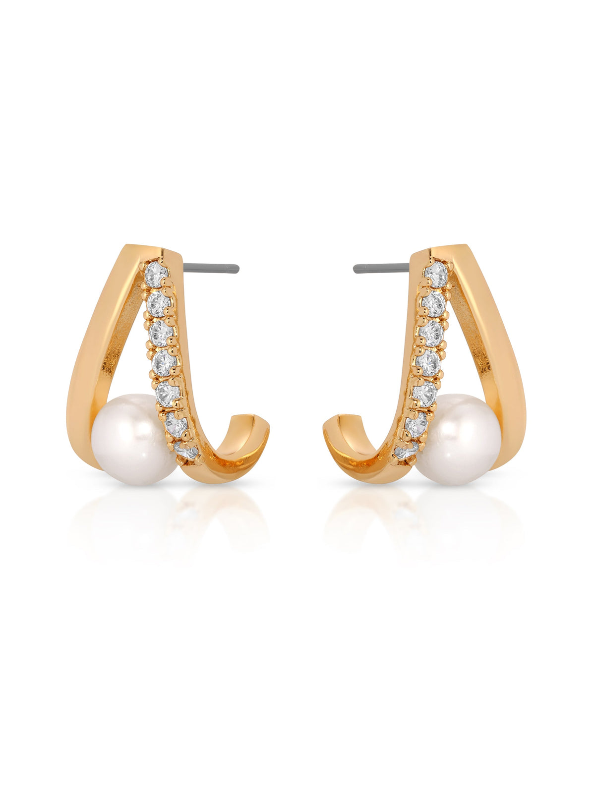 Pavé and Pearl Earrings - Pearl with 18k Gold Plating | Ettika