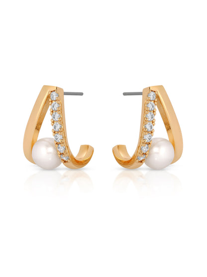 Pavé and Pearl Earrings - Pearl with 18k Gold Plating | Ettika