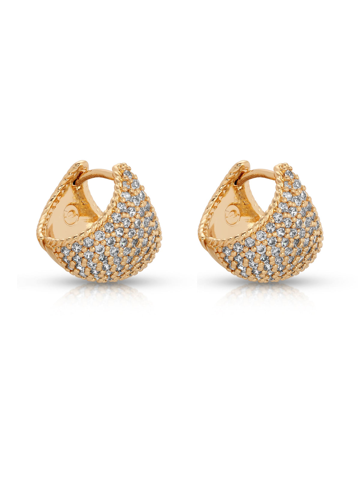 Pavé Encrusted Huggie Hoops - Clear Crystal with 18k Gold Plating | Ettika