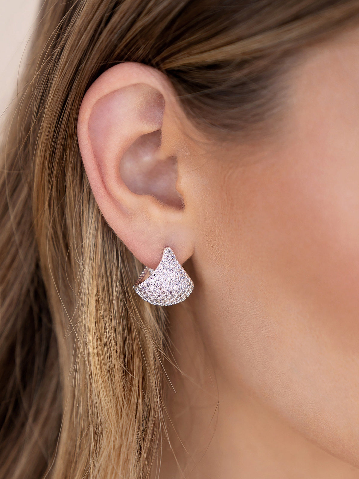 Pavé Encrusted Huggie Hoops - Clear Crystal with 18k Gold Plating | Ettika