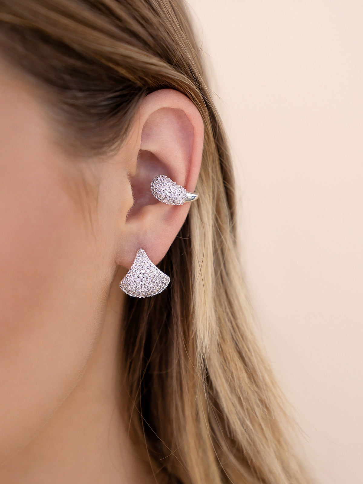 Pavé Encrusted Huggie Hoops - Clear Crystal with 18k Gold Plating | Ettika