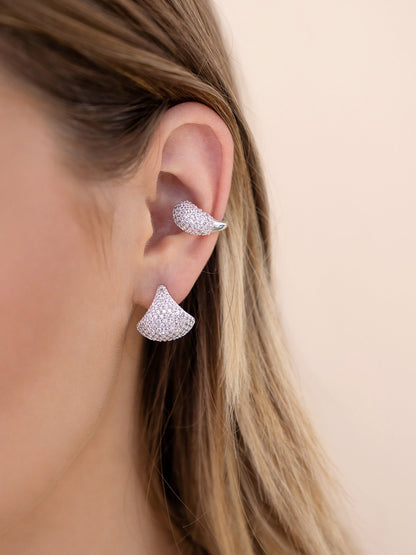 Pavé Encrusted Huggie Hoops - Clear Crystal with 18k Gold Plating | Ettika