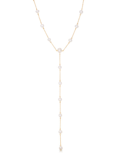 Dripping Pearl Lariat Necklace - Pearl with 18k Gold Plating | Ettika