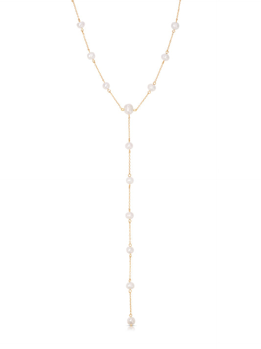 Dripping Pearl Lariat Necklace - Pearl with 18k Gold Plating | Ettika