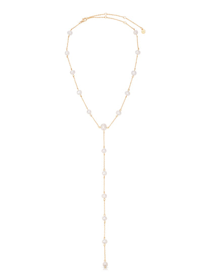 Dripping Pearl Lariat Necklace - Pearl with 18k Gold Plating | Ettika