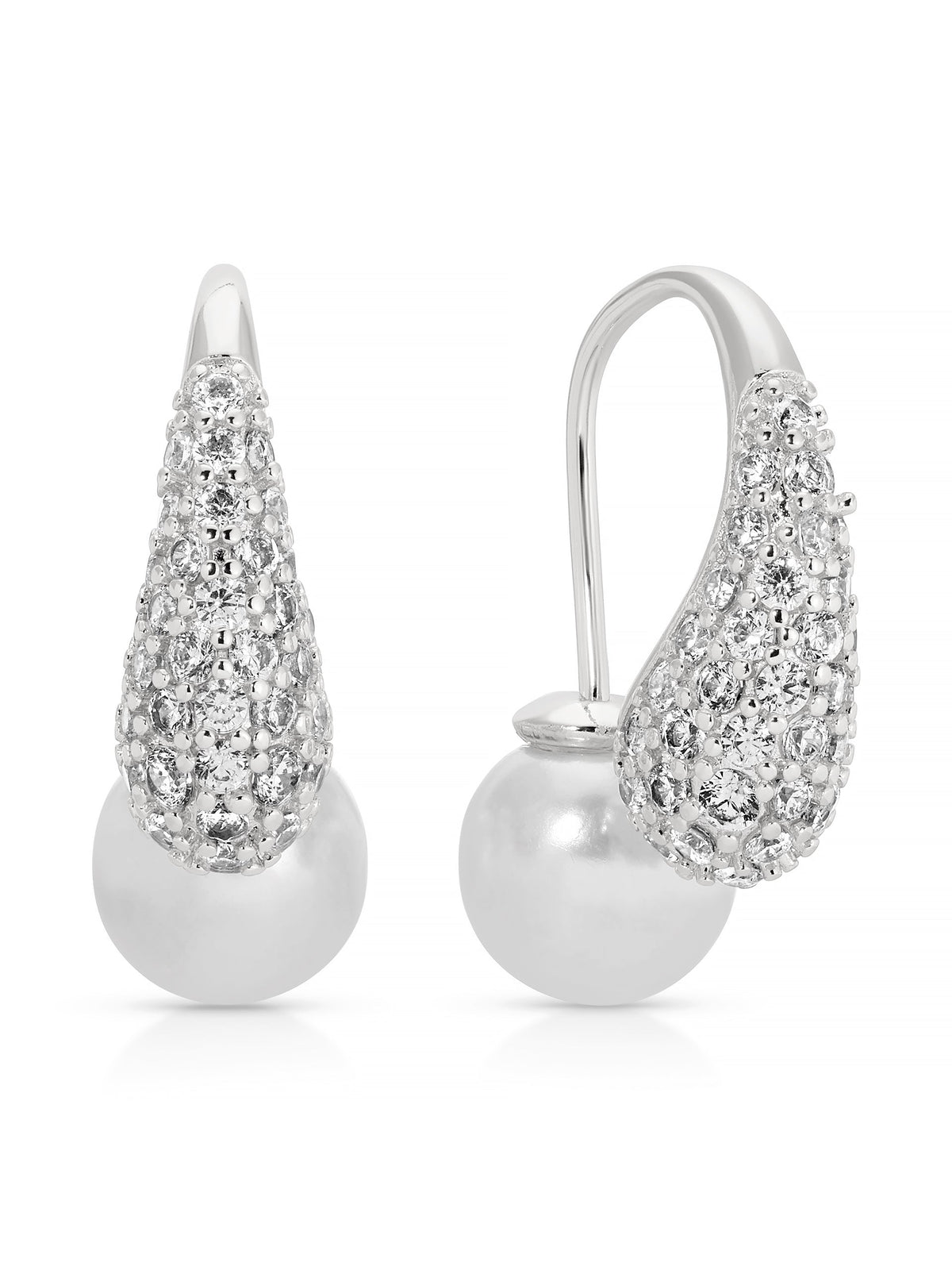 Hooked Pavé and Pearl Earrings - Pearl with 18k Gold Plating | Ettika