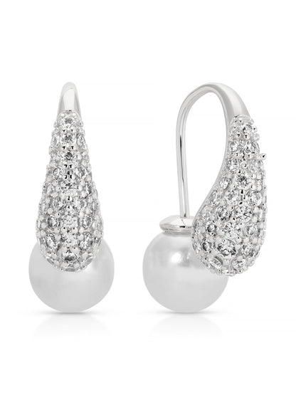 Hooked Pavé and Pearl Earrings - Pearl with 18k Gold Plating | Ettika