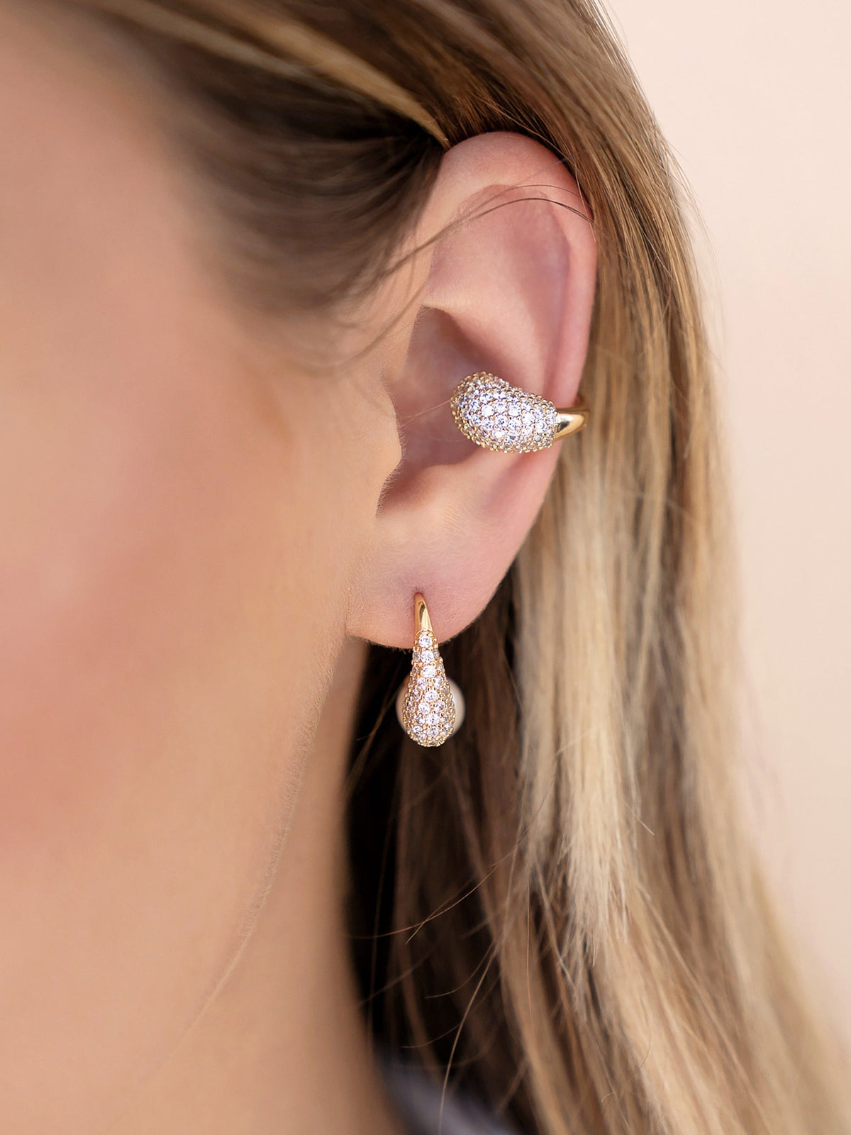 Hooked Pavé and Pearl Earrings - Pearl with 18k Gold Plating | Ettika
