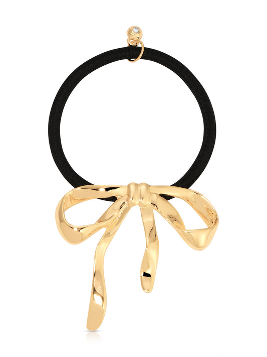 Bow Organica Hair Tie - Gold Tone with Black Elastic | Ettika
