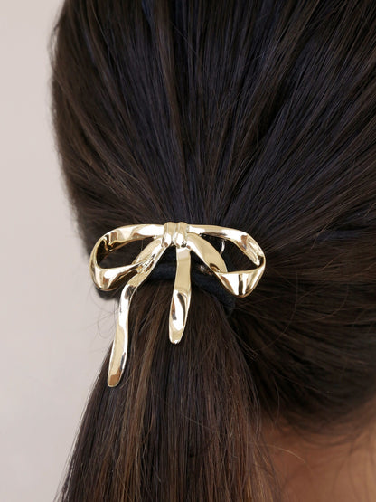Bow Organica Hair Tie - Gold Tone with Black Elastic | Ettika