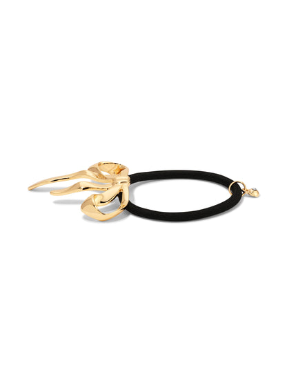 Bow Organica Hair Tie - Gold Tone with Black Elastic | Ettika