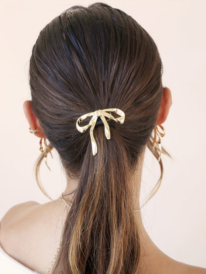 Bow Organica Hair Tie - Gold Tone with Black Elastic | Ettika