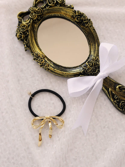 Bow Organica Hair Tie - Gold Tone with Black Elastic | Ettika