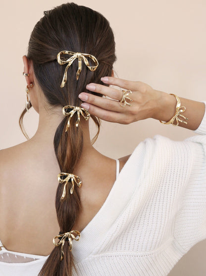 Bow Organica Hair Tie - Gold Tone with Black Elastic | Ettika