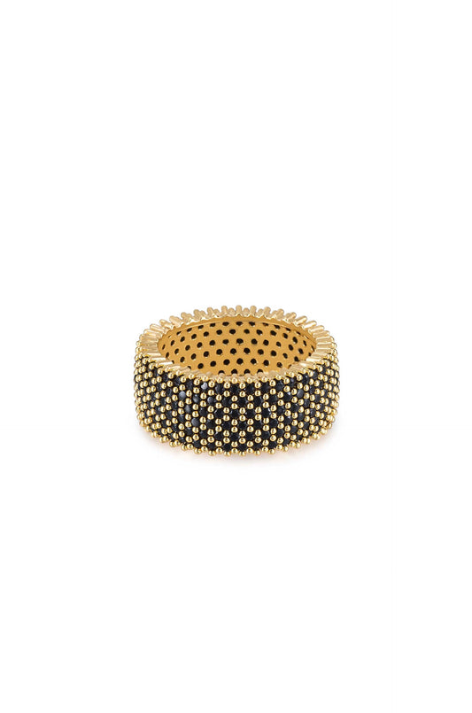 Crystal Thick Band Ring - Black Crystal with 18k Gold Plating | Ettika