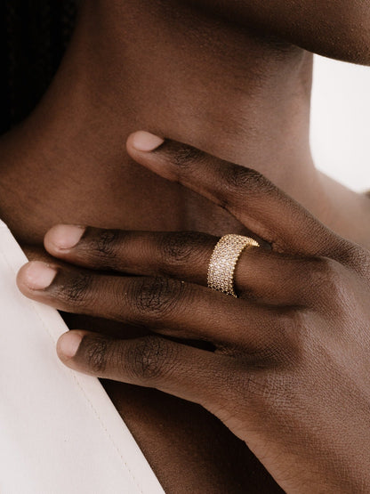 Crystal Thick Band Ring - Black Crystal with 18k Gold Plating | Ettika