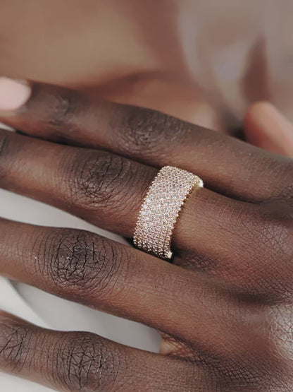 Crystal Thick Band Ring - Black Crystal with 18k Gold Plating | Ettika