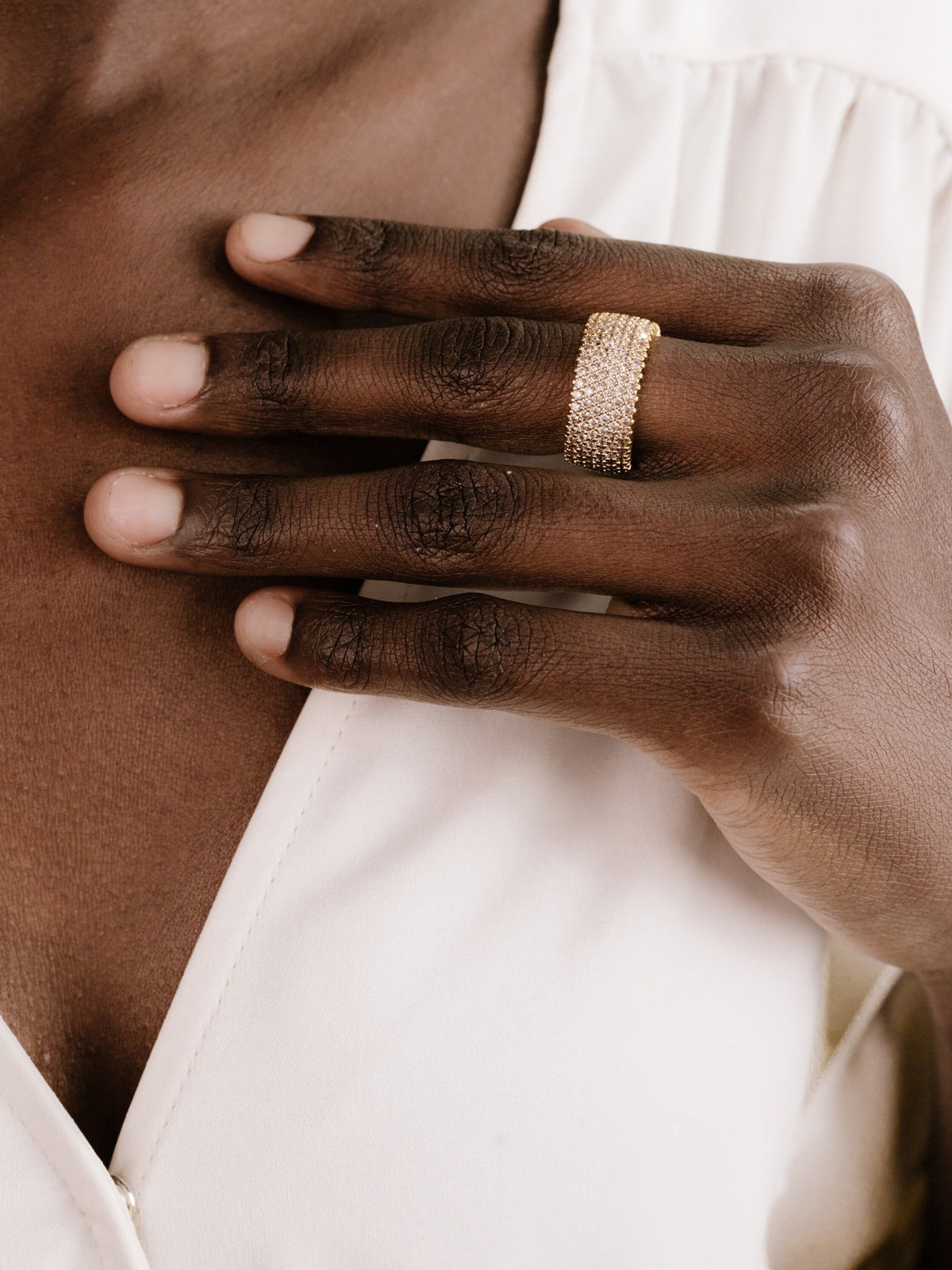 Crystal Thick Band Ring - Black Crystal with 18k Gold Plating | Ettika