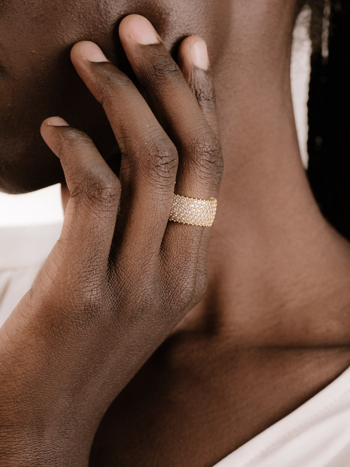 Crystal Thick Band Ring - Black Crystal with 18k Gold Plating | Ettika