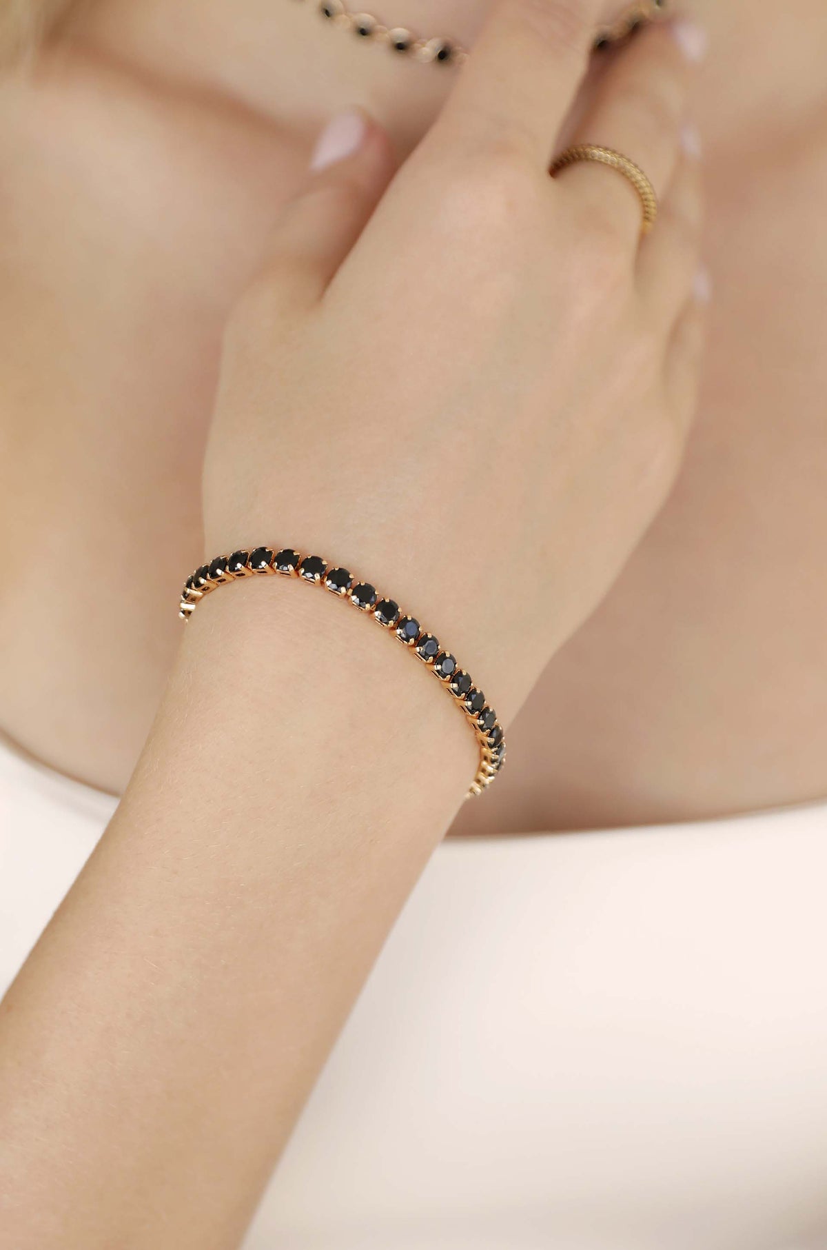 Giselle Sparkle Crystal Bracelet - Black Crystal with 18k Gold Plating | Ettika