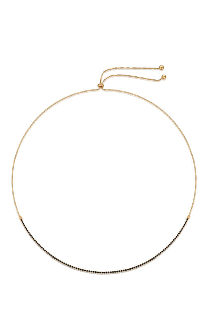 Adjustable Box Chain Necklace - Black Crystal with 18k Gold Plating | Ettika
