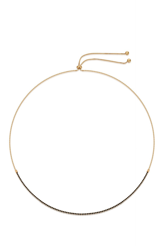Adjustable Box Chain Necklace - Black Crystal with 18k Gold Plating | Ettika