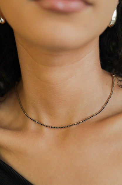 Adjustable Box Chain Necklace - Black Crystal with 18k Gold Plating | Ettika