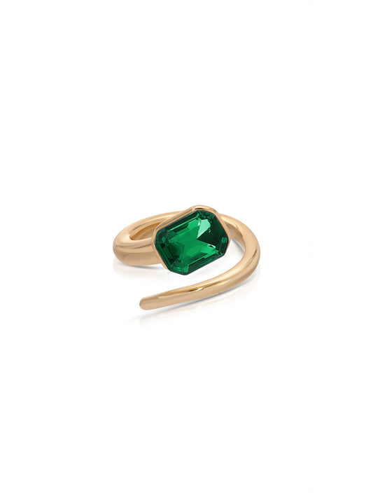 Emerald Deco Wrap Ring - Emerald Crystal with 18k Gold Plating | Ettika