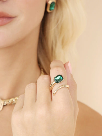 Emerald Deco Wrap Ring - Emerald Crystal with 18k Gold Plating | Ettika