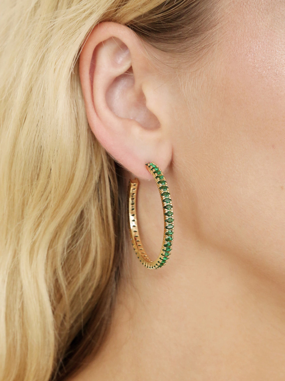 Emerald Marquise Hoops - Emerald Crystal with 18k Gold Plating | Ettika