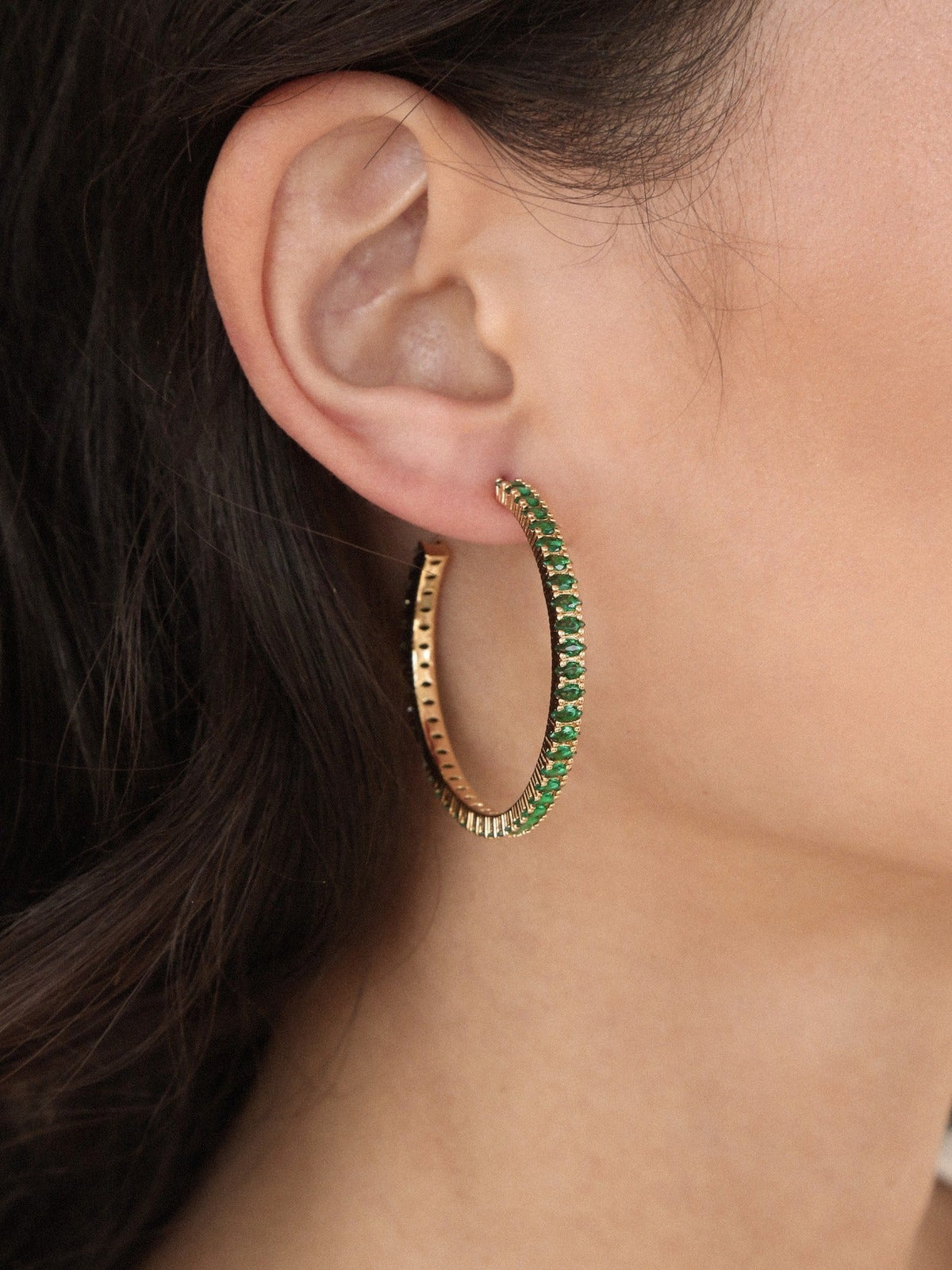 Emerald Marquise Hoops - Emerald Crystal with 18k Gold Plating | Ettika