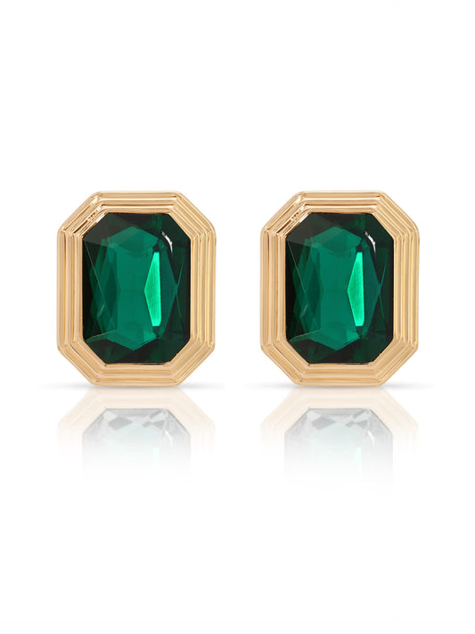 Emerald Deco Earrings - Emerald Crystal with 18k Gold Plating | Ettika