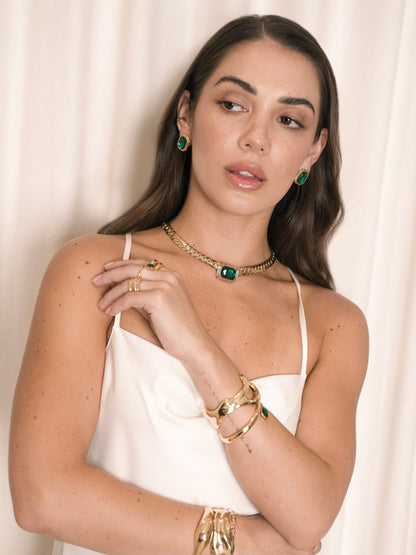 Emerald Deco Earrings - Emerald Crystal with 18k Gold Plating | Ettika