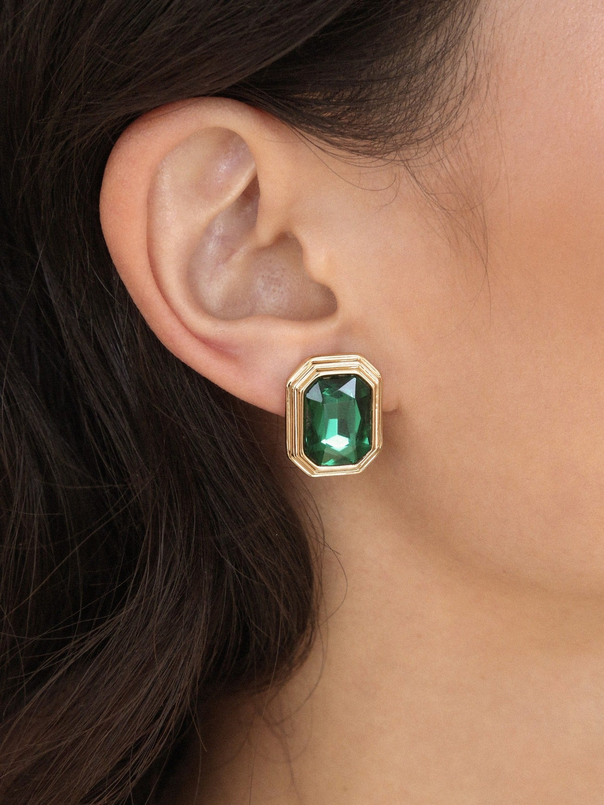 Emerald Deco Earrings - Emerald Crystal with 18k Gold Plating | Ettika