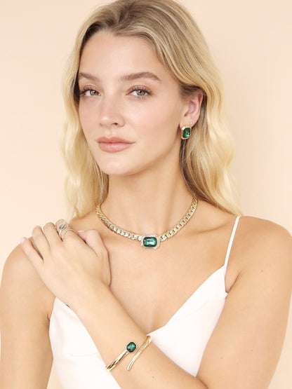 Emerald Deco Earrings - Emerald Crystal with 18k Gold Plating | Ettika