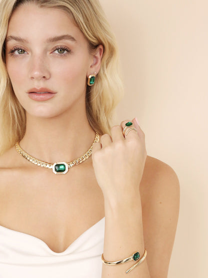 Emerald Deco Necklace - Emerald Crystal with 18k Gold Plating | Ettika