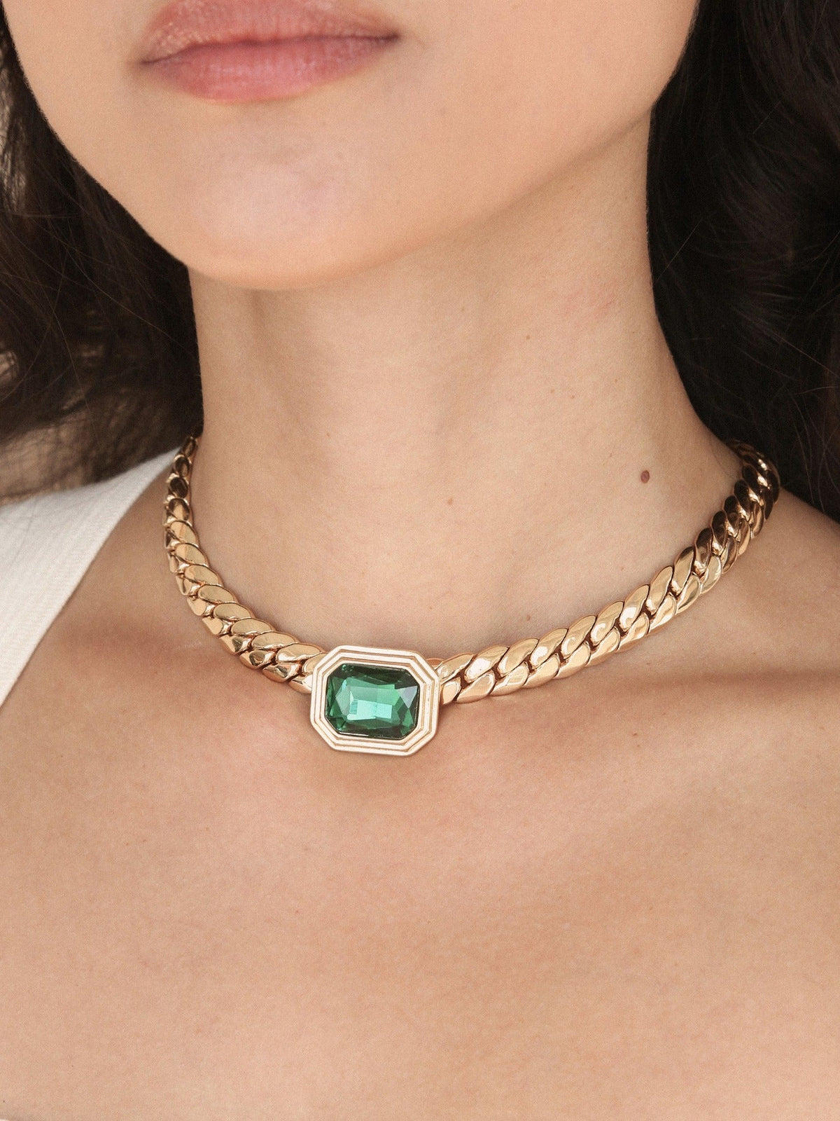 Emerald Deco Necklace - Emerald Crystal with 18k Gold Plating | Ettika