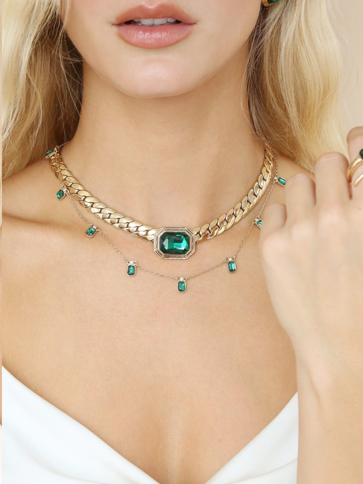 Emerald Deco Necklace - Emerald Crystal with 18k Gold Plating | Ettika