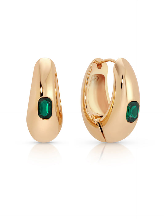 Emerald Deco Hoops - Emerald Crystal with 18k Gold Plating | Ettika