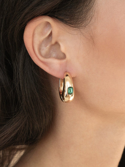 Emerald Deco Hoops - Emerald Crystal with 18k Gold Plating | Ettika