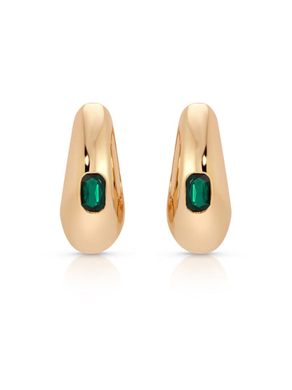 Emerald Deco Hoops - Emerald Crystal with 18k Gold Plating | Ettika