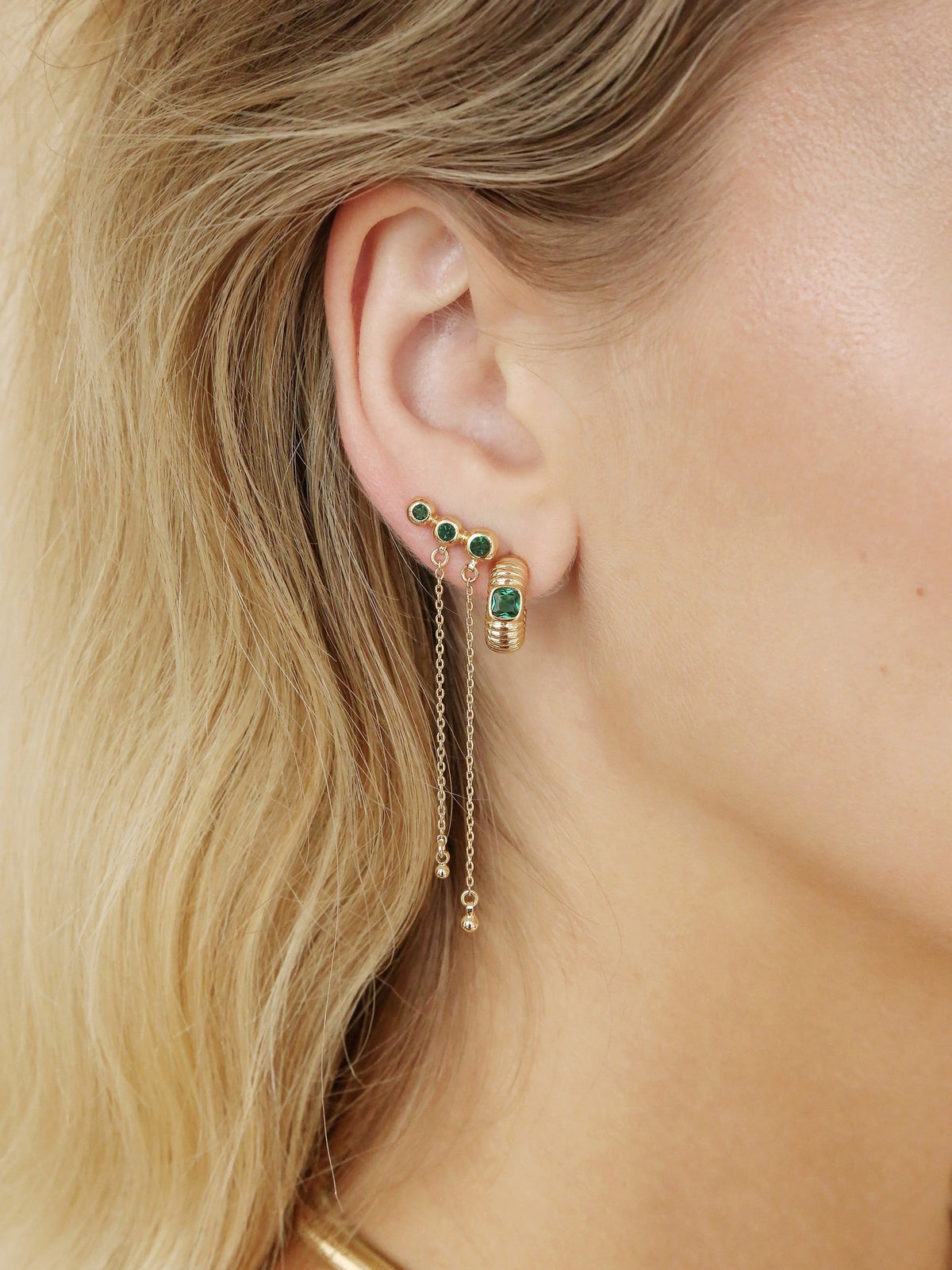 Emerald City Waterfall Earrings - Emerald Crystal with 18k Gold Plating | Ettika