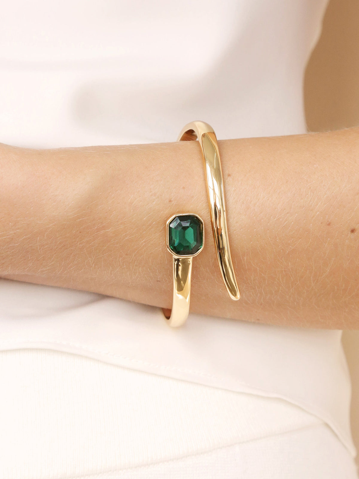 Deco Wrap Cuff - Emerald Crystal with 18k Gold Plating | Ettika