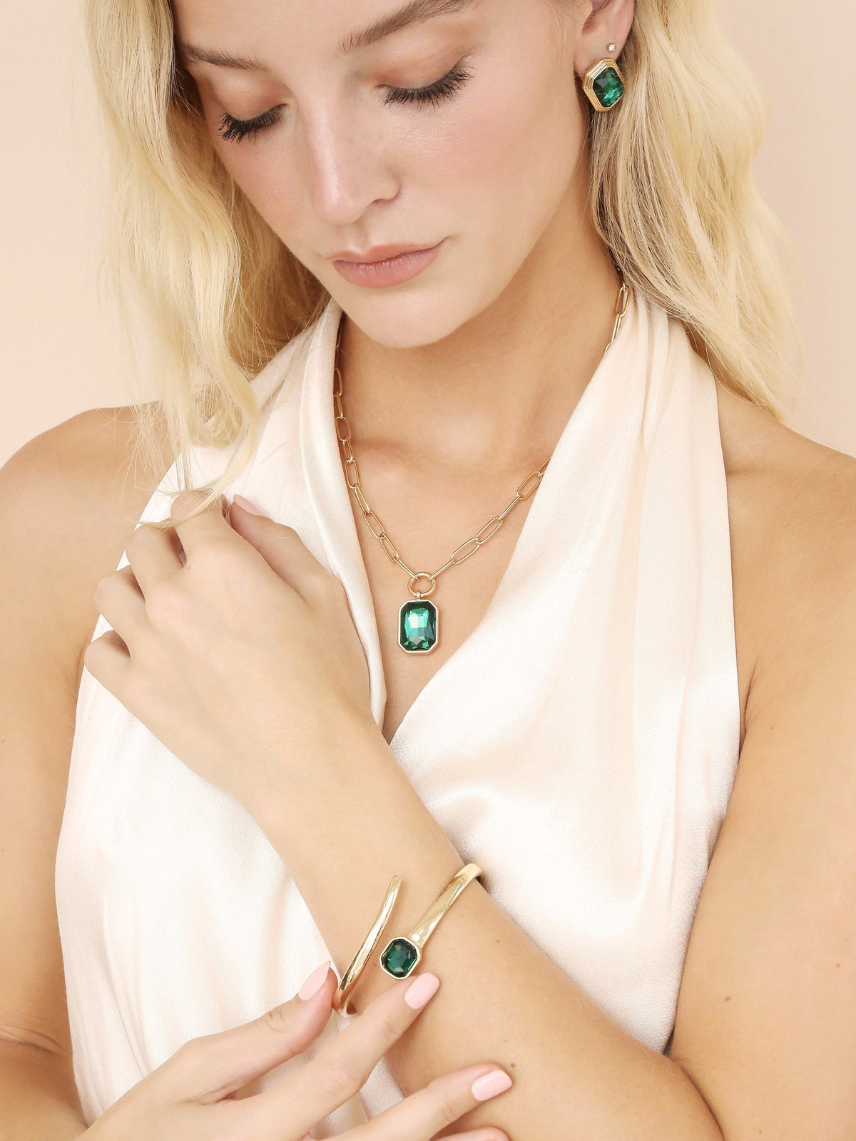 Deco Wrap Cuff - Emerald Crystal with 18k Gold Plating | Ettika