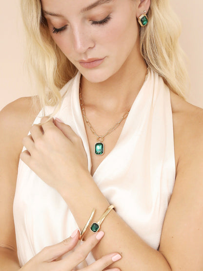 Deco Wrap Cuff - Emerald Crystal with 18k Gold Plating | Ettika