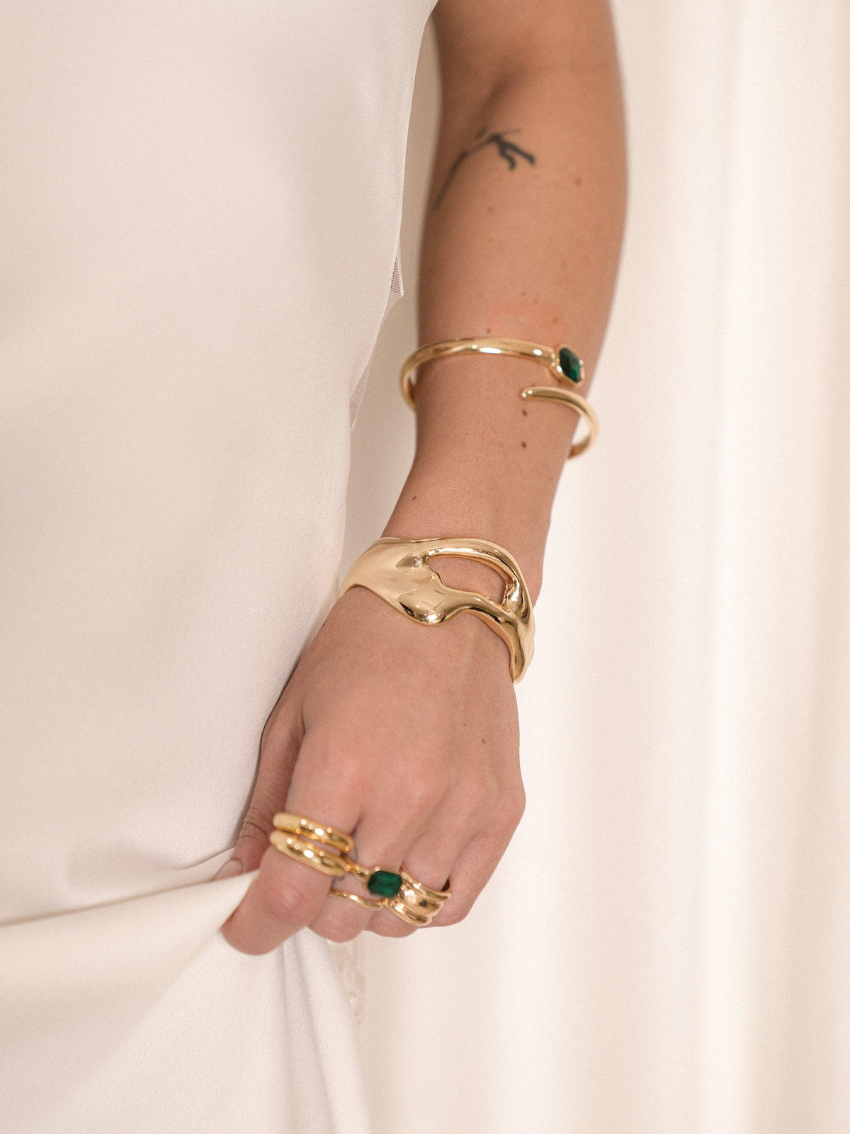 Deco Wrap Cuff - Emerald Crystal with 18k Gold Plating | Ettika