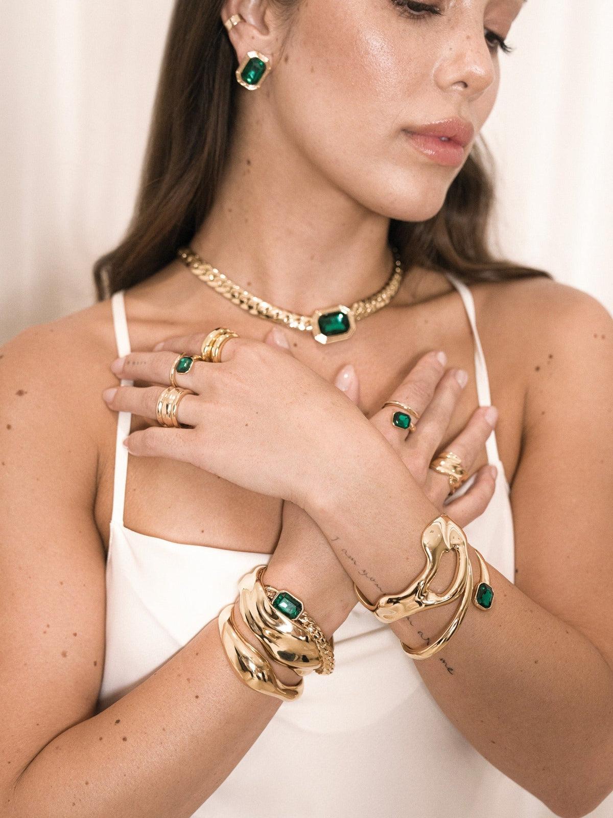 Deco Wrap Cuff - Emerald Crystal with 18k Gold Plating | Ettika