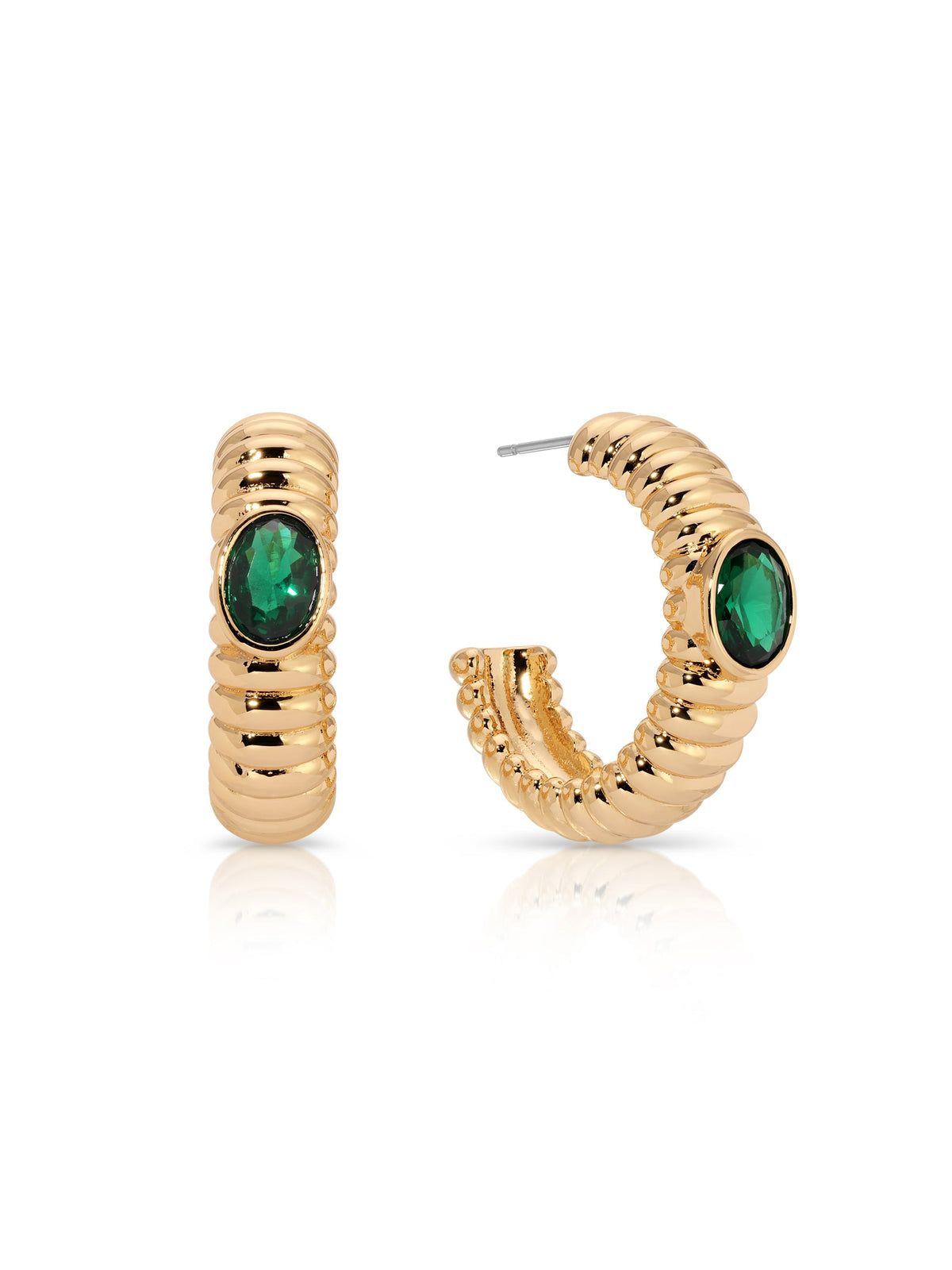 Ribbed Emerald Large Hoops - Emerald Crystal with 18k Gold Plating | Ettika