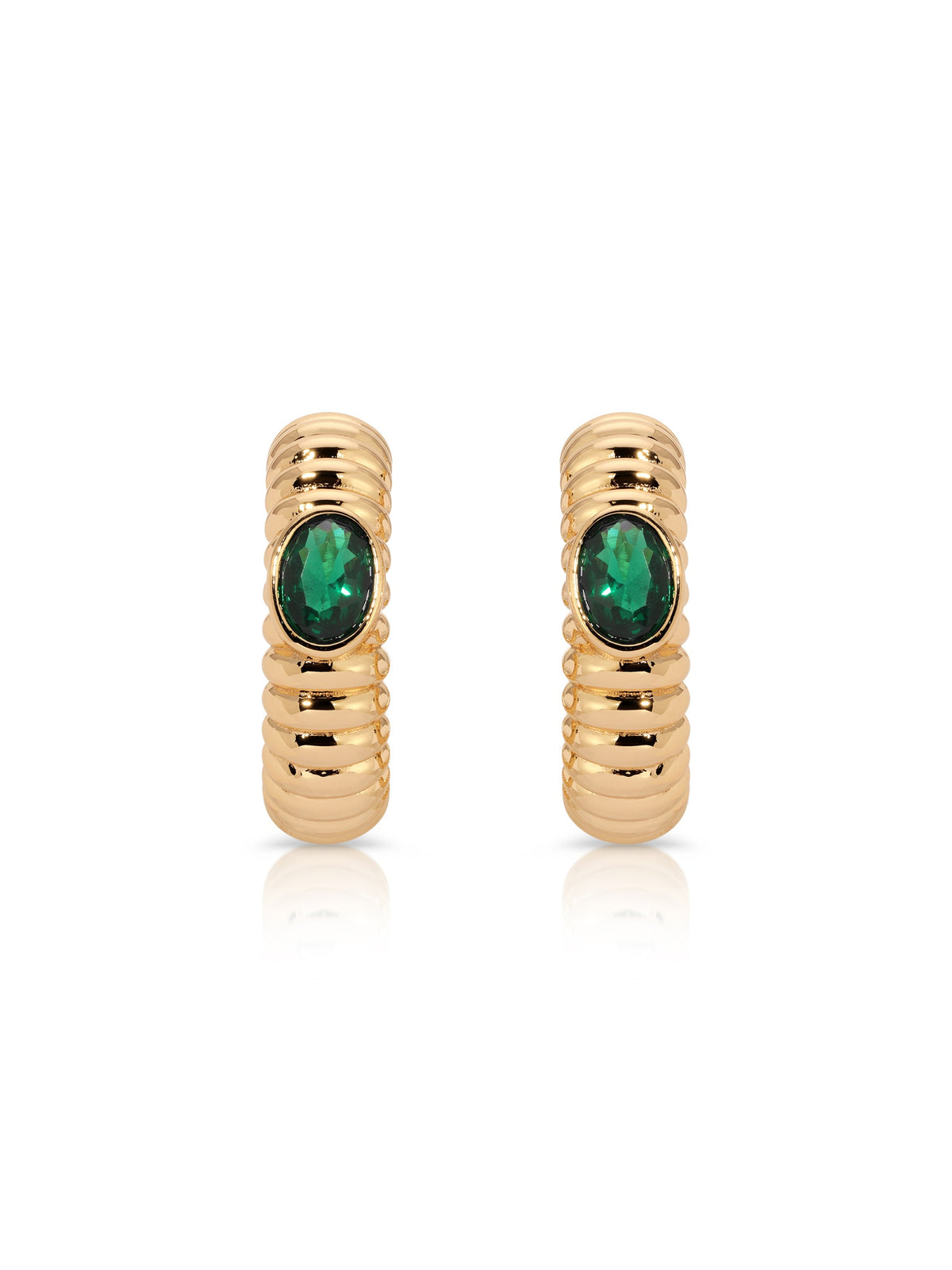 Ribbed Emerald Large Hoops - Emerald Crystal with 18k Gold Plating | Ettika